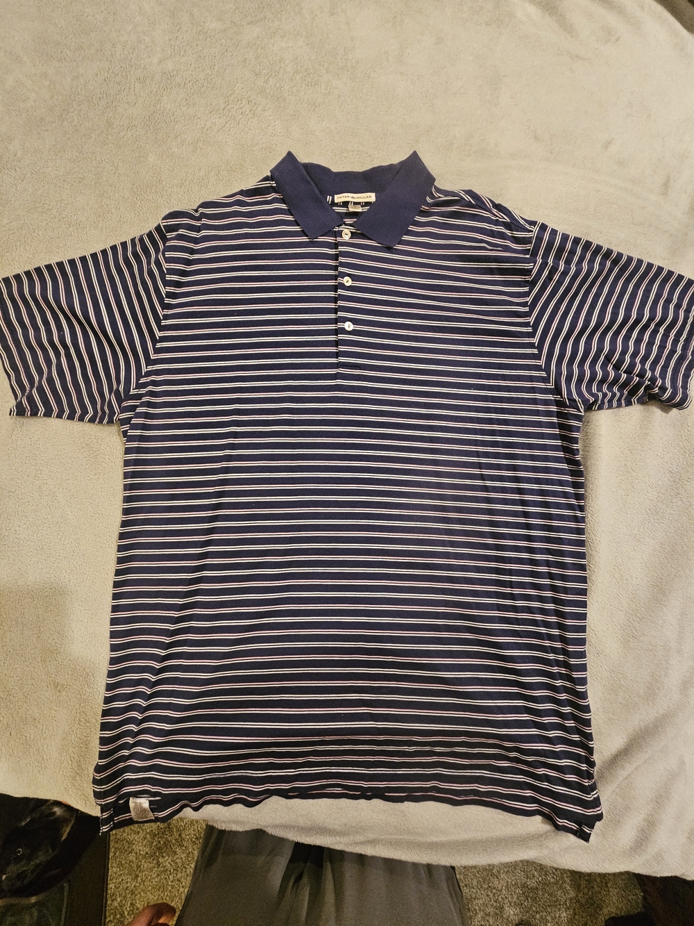 Classic Peter Millar Mens XL Striped Golf Polo Shirt Navy Blue Pink 100% Cotton